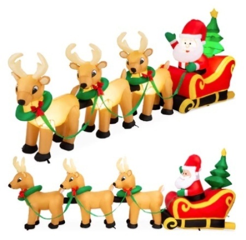 Lighted Inflatable Santa Claus & Reindeer Christmas Decoration, 9ft - Lot 225
