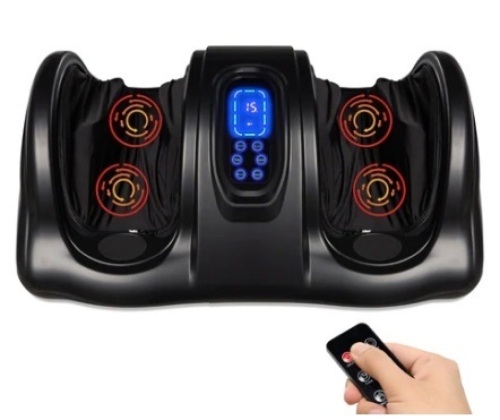 Therapeutic Foot Massager w/ High Intensity Rollers, Remote, 3 Modes, Black - Lot 230
