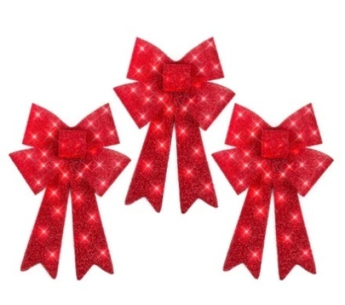 (3) Pre-Lit Christmas Bow Decorations, LED, 8 Functions - Lot 239