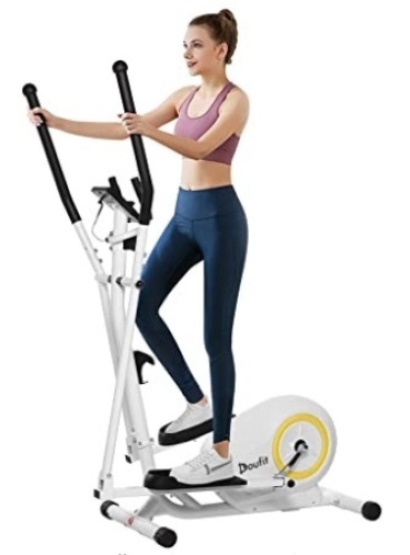Doufit Elliptical Machine w/ LCD Monitor and Pulse Sensors, White - Lot 274