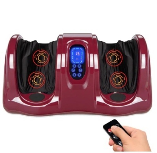 Therapeutic Foot Massager w/ High Intensity Rollers, Remote, 3 Modes, Burgandy - Lot 283