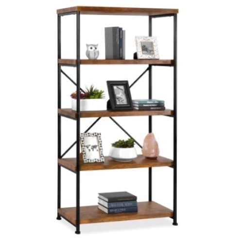 5-Tier Industrial Bookshelf w/ Metal Frame, Wood Shelves, Brown - Lot 285