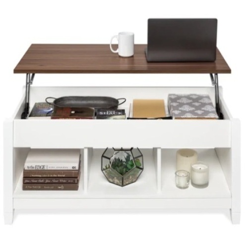 Multifunctional Lift Top Coffee Table w/ Hidden Storage, 3 Cubbies, White - Lot 286