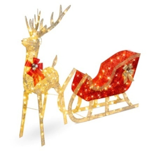 Lighted Christmas Reindeer & Sleigh Outdoor Decor Set w/ LED Lights - Lot 301