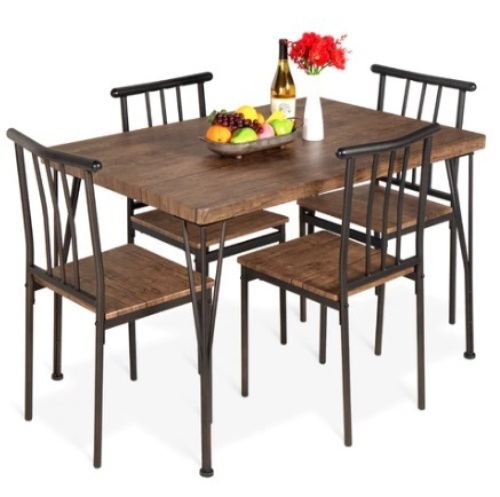 5-Piece Modern Metal and Wood Dining Table Furniture Set w/ 4 Chairs, Drift Brown - Lot 313