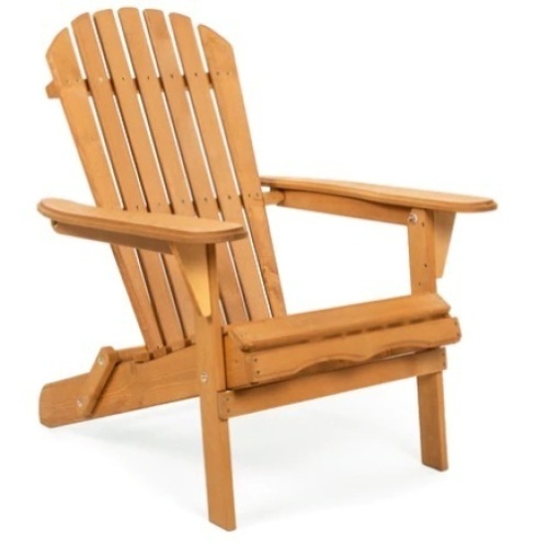 Folding Wooden Adirondack Chair Accent Furniture w/ Natural Finish, Brown - Lot 315