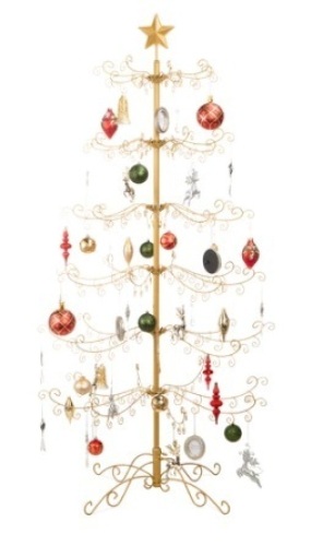 Wrought Iron Christmas Tree Ornament Display w/ Easy Assembly, Stand, 6ft, Gold - Lot 321