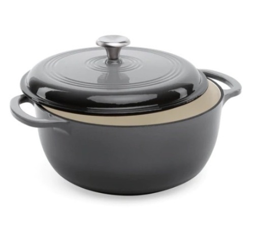 6qt Non-Stick Enamel Cast-Iron Dutch Oven Kitchen Cookware w/ Side Handles, Gray - Lot 322