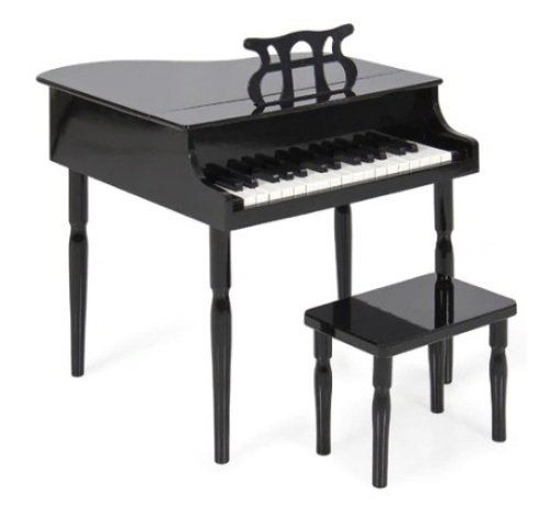 Kids Mini Wooden Grand Piano w/ Lid, Bench, Music Rack, Song Book, Stickers - Lot 332