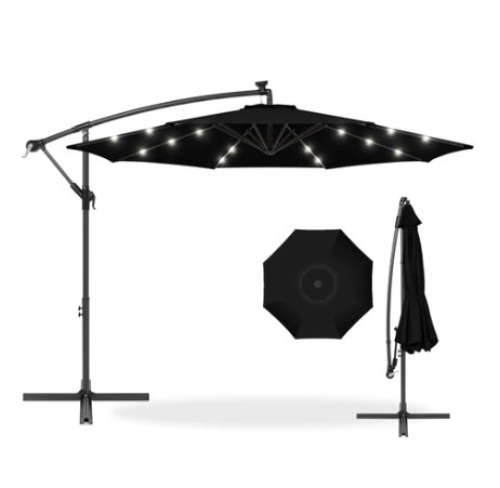 Solar LED Offset Hanging Patio Umbrella w/ Crank Tilt Adjustment, 10ft, Black - Lot 398
