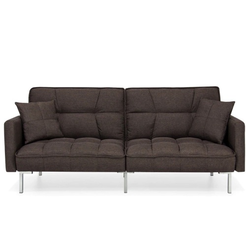 Convertible Linen Tufted Futon w/ 2 Plush Pillows, Split-Back Design - Lot 508