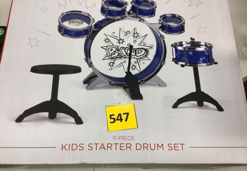 11-Piece Kids Beginner Drum Percussion Musical Instrument Toy Set - Lot 547