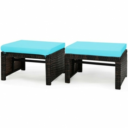 2 Pieces Cushioned Patio Rattan Ottoman Foot Rest - Lot 550