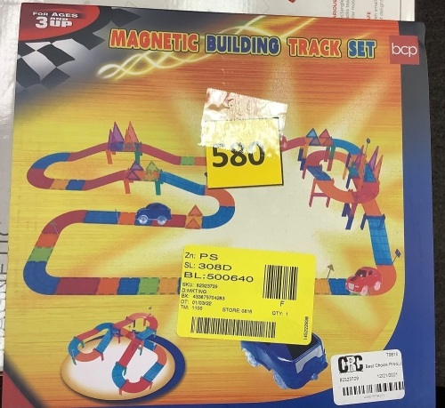 Kids Magnetic Tile Car Race Track STEM Building Toy Set w/ 2 Cars - Lot 580