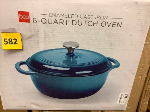 6qt Non-Stick Enamel Cast-Iron Dutch Oven Kitchen Cookware w/ Side Handles - Lot 582