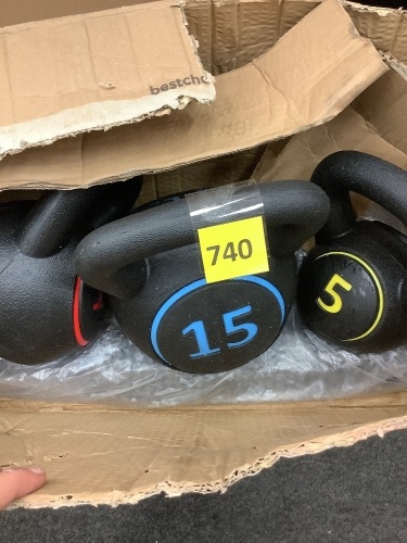 3-Piece Kettlebell Exercise Fitness Weight Set w/ Storage Rack - Lot 740
