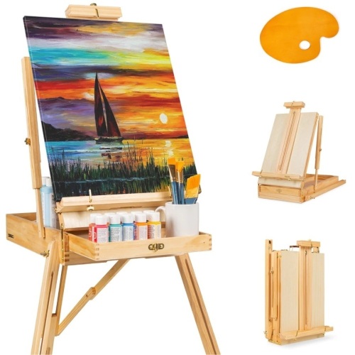 Portable Wooden French Easel, Sketchbox w/ Drawer, Pallet - Lot 856