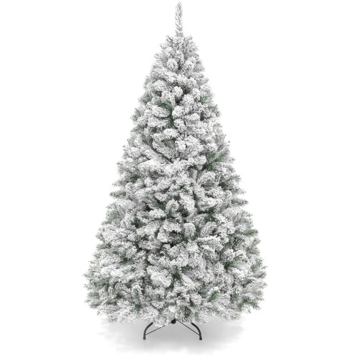 Premium Snow Flocked Artificial Pine Christmas Tree w/ Foldable Metal Base - 9ft - Lot 918