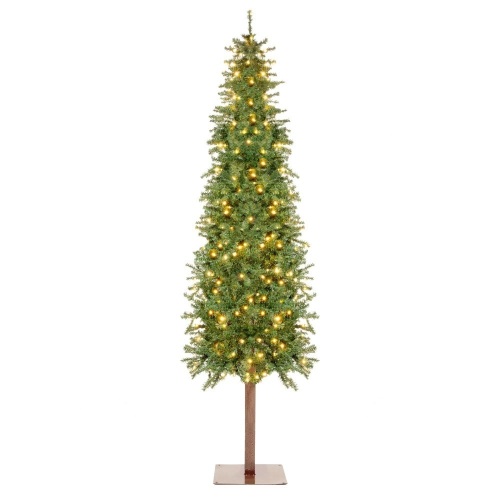 Pre-Lit Artificial Alpine Slim Pencil Christmas Tree w/ LED Lights, Stand - 7.5ft - Lot 941