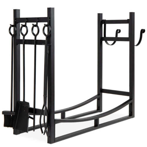 Steel Firewood Log Storage Rack & Tool Set w/ Kindling Holder - 34.25in - Lot 946