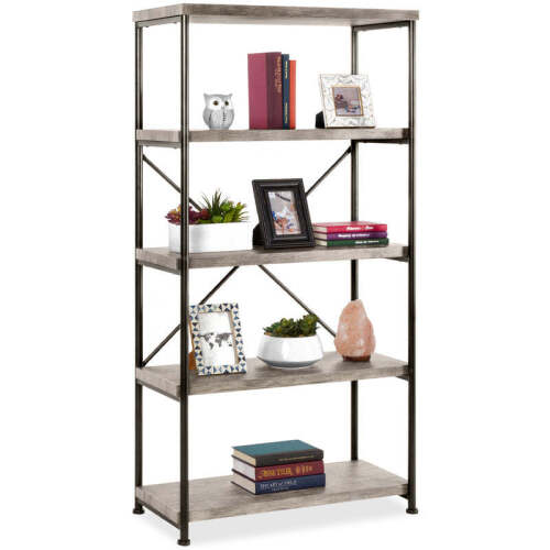 5- Tier Industrial Bookshelf w/Metal Frame, Wood Shelves - Lot 998