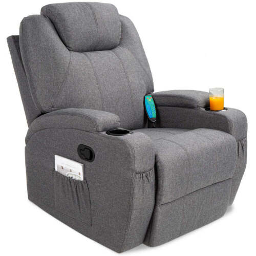 Linen Fabric Swivel Massage Recliner Chair w/ Remote Control, 5 Modes - Lot 1126