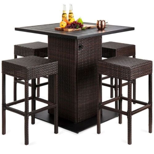 5-Piece Wicker Bar Set w/ 4 Stools, Built-In Bottle Opener, Hidden Storage - Lot 18