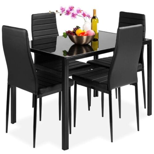  5-Piece Dining Table Set w/ Glass Top, Leather Chairs - Lot 30