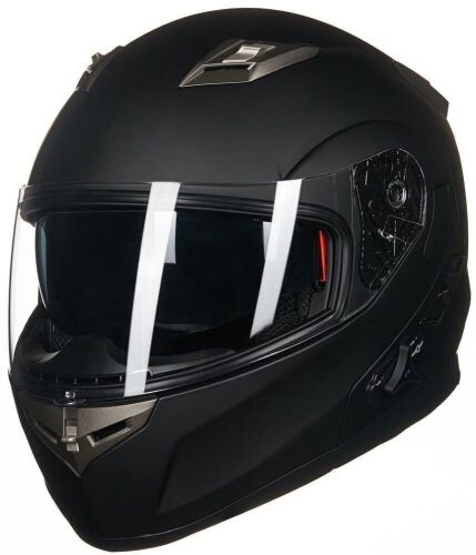 ILM Bluetooth Integrated Modular Flip up Full Face Motorcycle Helmet Sun Shield Mp3 Intercom, XL, Matte Black - Lot 45