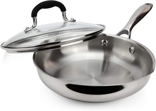 AVACRAFT 12" Stainless Steel Frying Pan with Lid, Side Spouts - Lot 88