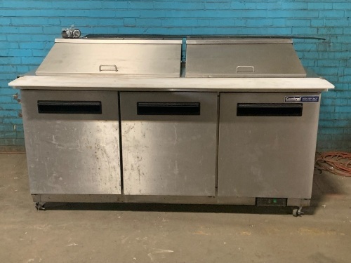 Central Exclusive Mega-Top Sandwich/Salad Prep Table - Three Door, 72"W. For Repair or Parts. Does Not Get Cold - Lot 124