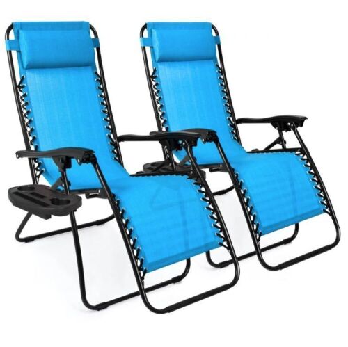 Set of 2 Adjustable Zero Gravity Patio Chair Recliners w/ Cup Holders - Lot 218