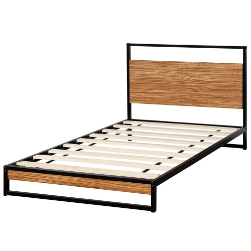 Costway Twin Size Metal Bed Frame Platform Wooden Slat Support w/High Headboard  - Lot 236