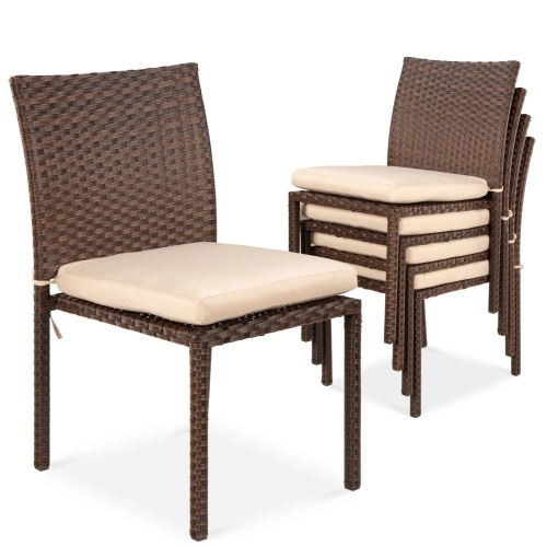 Set of 4 Stackable Outdoor Patio Wicker Chairs w/ Cushions, UV-Resistance  - Lot 241