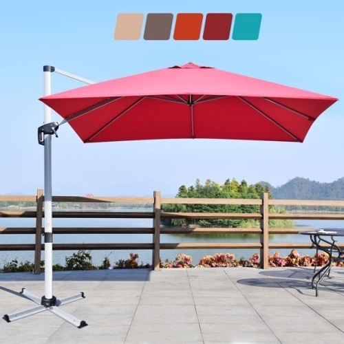 10ft Square Patio Offset Cantilever Umbrella 360 Degree Tilt Aluminum Red  - Lot 246