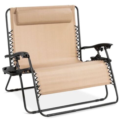 2-Person Double Wide Zero Gravity Chair Lounger w/ Cup Holders, Headrest - Lot 249