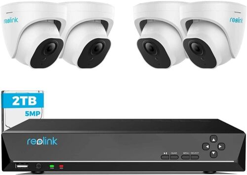 REOLINK 5MP 8CH Home Security Camera System, 4pcs Wired 5MP Outdoor PoE IP Cameras, 4K 8CH NVR with 2TB HDD for 24-7 Recording, RLK8-520D4-5MP - Lot 341