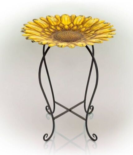 Alpine 19" Embossed Metal Sunflower Birdbath - Lot 407