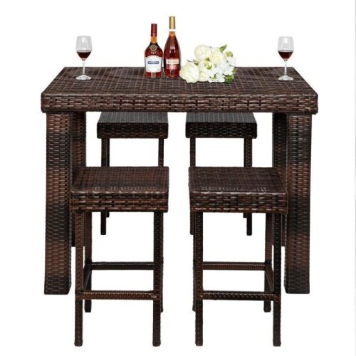 5-Piece Outdoor Wicker Bar Table Set for Patio - Lot 464