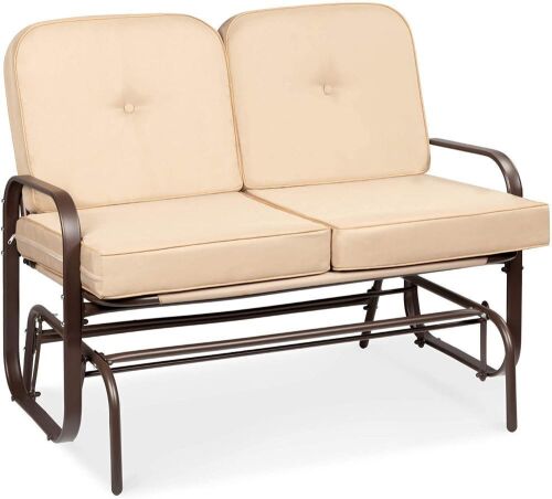 2-Person Outdoor Patio Glider Loveseat Rocking Chair w/ UV-Resistant Cushions - Lot 468