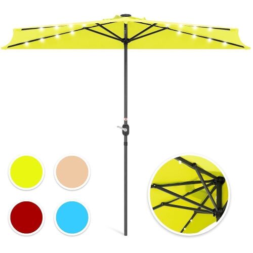 8.5ft Steel Solar LED Patio Half Umbrella w/Easy Crank and Wind Vent - Lot 470