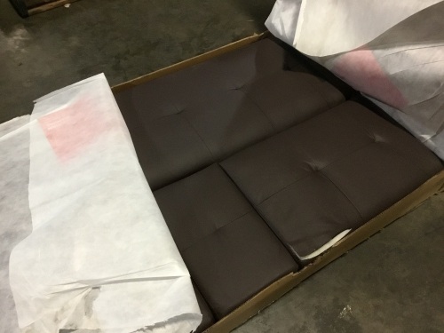 Faux Leather Upholstered Convertible Sofa Bed Futon w/ 2 Cupholders  - Lot 546