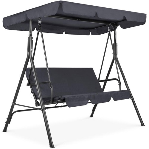 3-Person Outdoor Canopy Swing Glider Furniture w/ Cushions, Steel Frame  - Lot 552