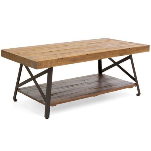 Wooden Coffee Accent Table w/ Metal Legs, Bottom Shelf  - Lot 568