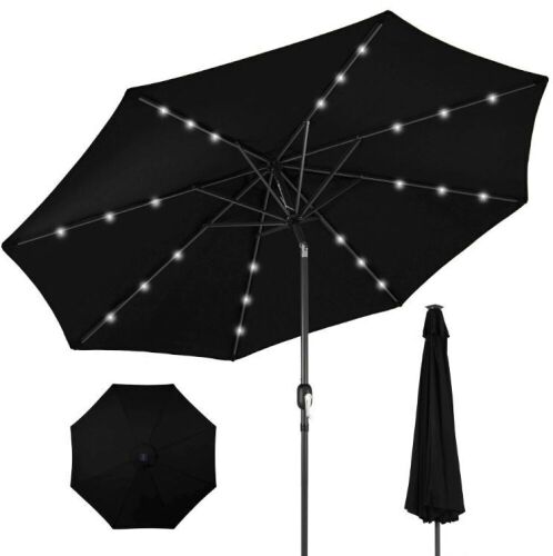 Solar LED Lighted Patio Umbrella w/ Tilt Adjustment, UV-Resistance - 10ft - Lot 571