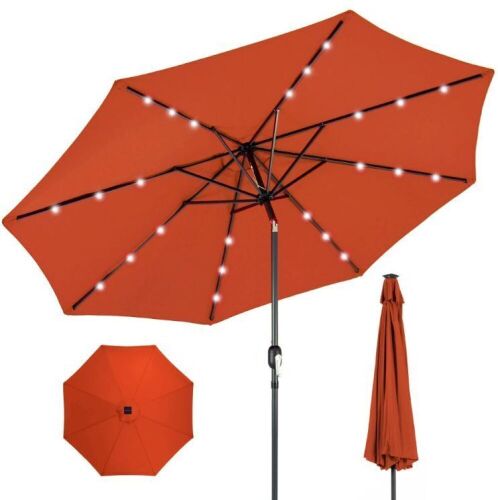 Solar LED Lighted Patio Umbrella w/ Tilt Adjustment, UV-Resistance - 10ft - Lot 611