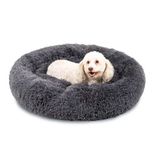 Self-Warming Shag Fur Calming Pet Bed w/ Water-Resistant Lining - Gray - Lot 613