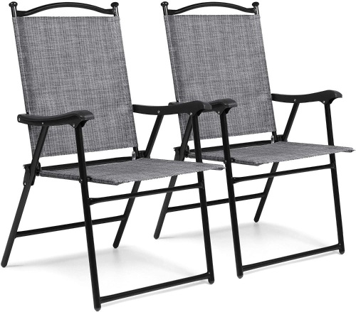 Set of 2 Outdoor Mesh Fabric Folding Sling Back Chairs   - Lot 650
