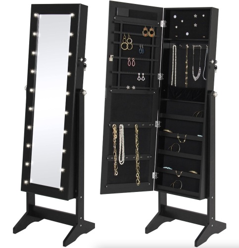 Lighted Mirrored Jewelry Cabinet Armoire w/ Stand - Lot 655