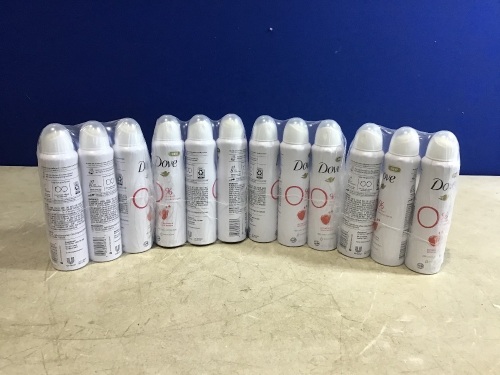 Lot of (12) Dove 0% Aluminum Deodorant Spray, Pomegranate & Lemon Verbena - Lot 716
